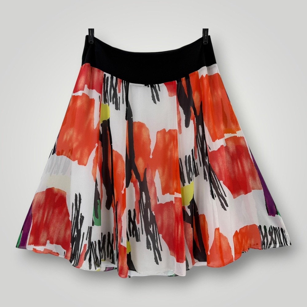 Jones New York Silk Skirt Womens 22W Multicolor A Line Long Art Print Chiffon